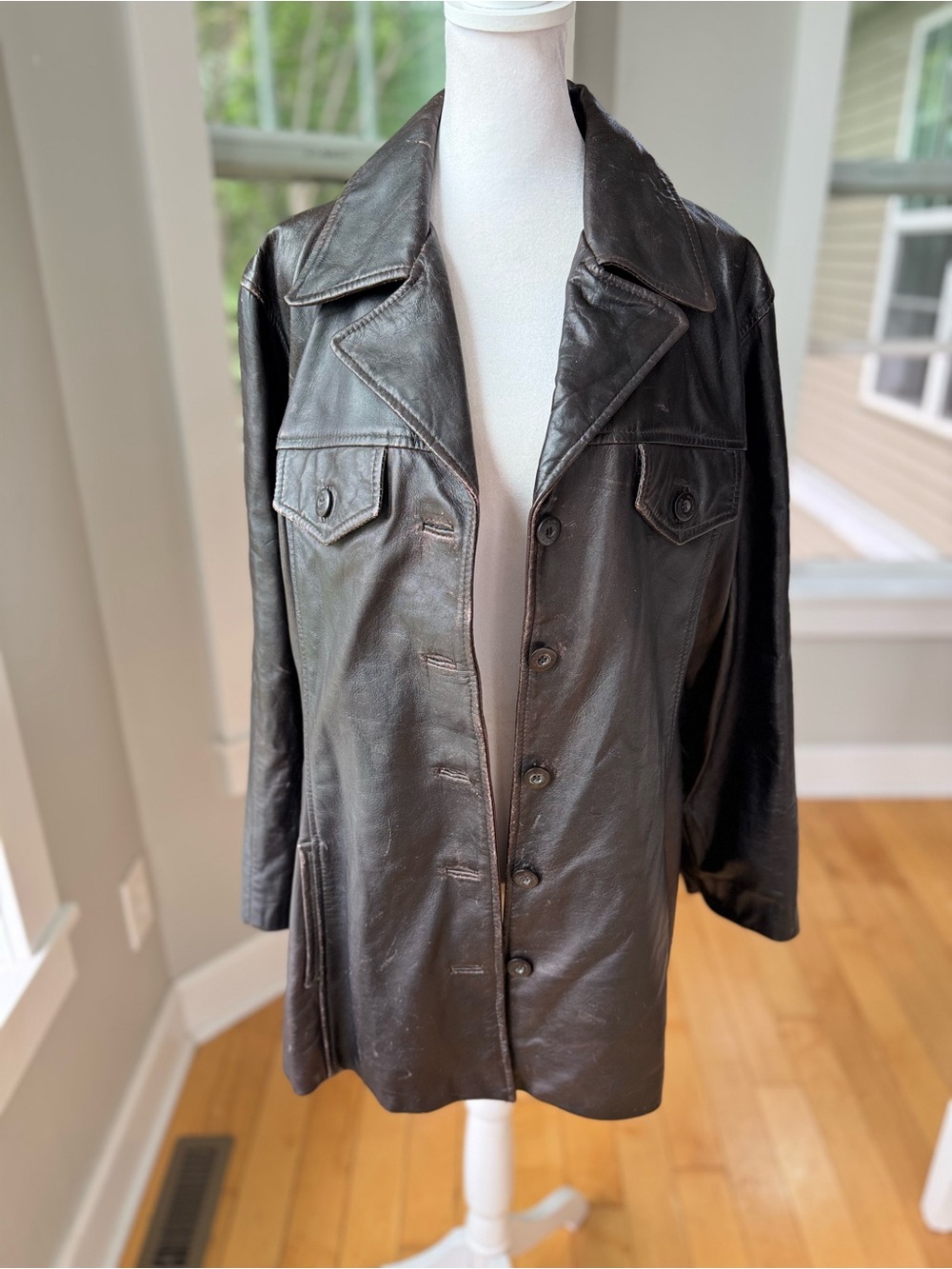 Vintage Maxima Wilson’s Leather Distressed Brown Leather Button-Front Jacket XL